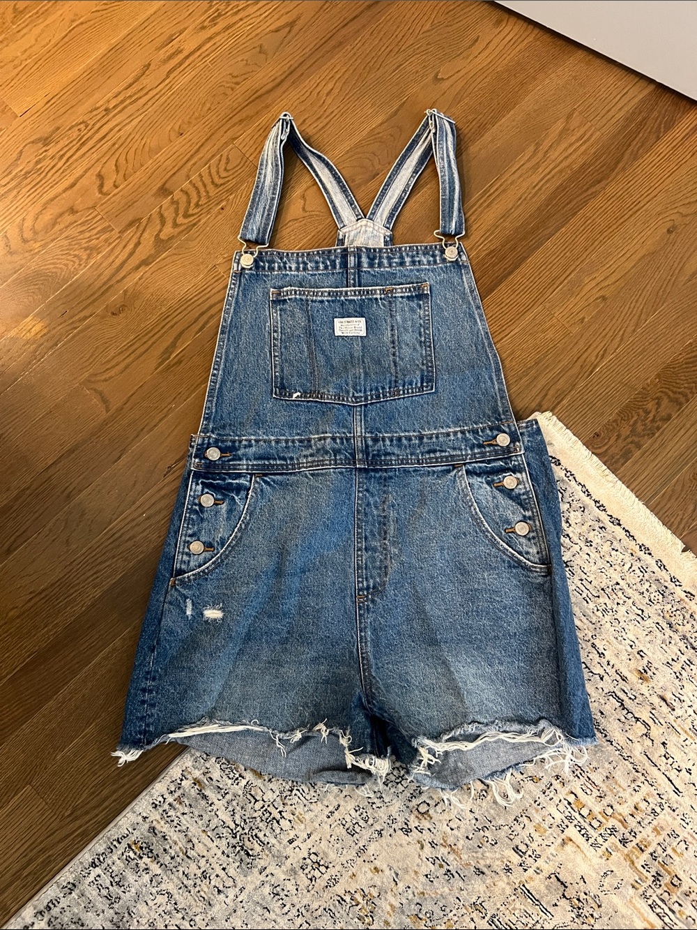 Levi's Blue Distressed Denim Short Overalls